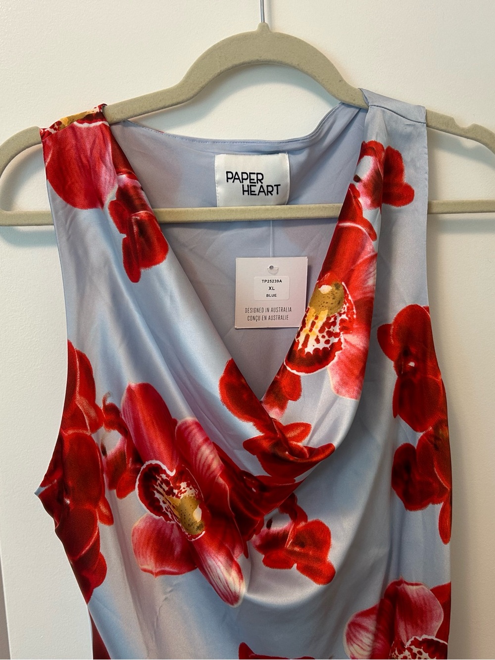 Paper Heart Blue Dress with Red Floral Print